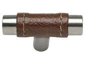 Zanzibar Collection Stainless Steel 1.9 In Brown Leather Knob
