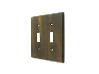 Double Toggle Standard Switch Plate - Antique Brass