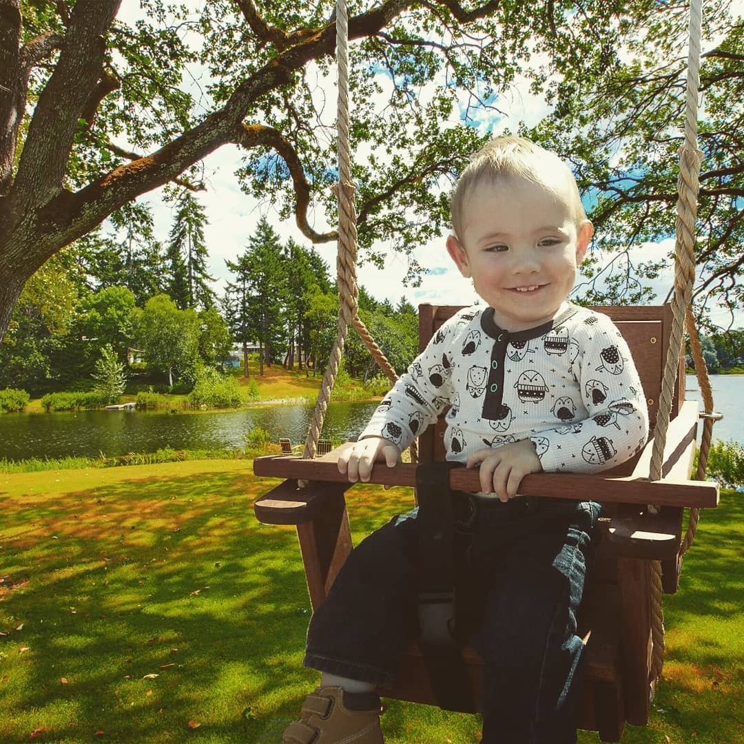 Toddler in Wood Tree Swings Toddler Swing